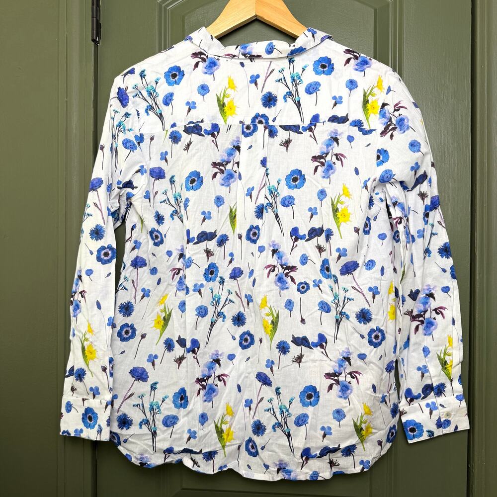 NWT Ro's Garden Copenhagen Button Up Floral Spring Shirt Blue Avignon Yellow XS - Picture 4 of 5